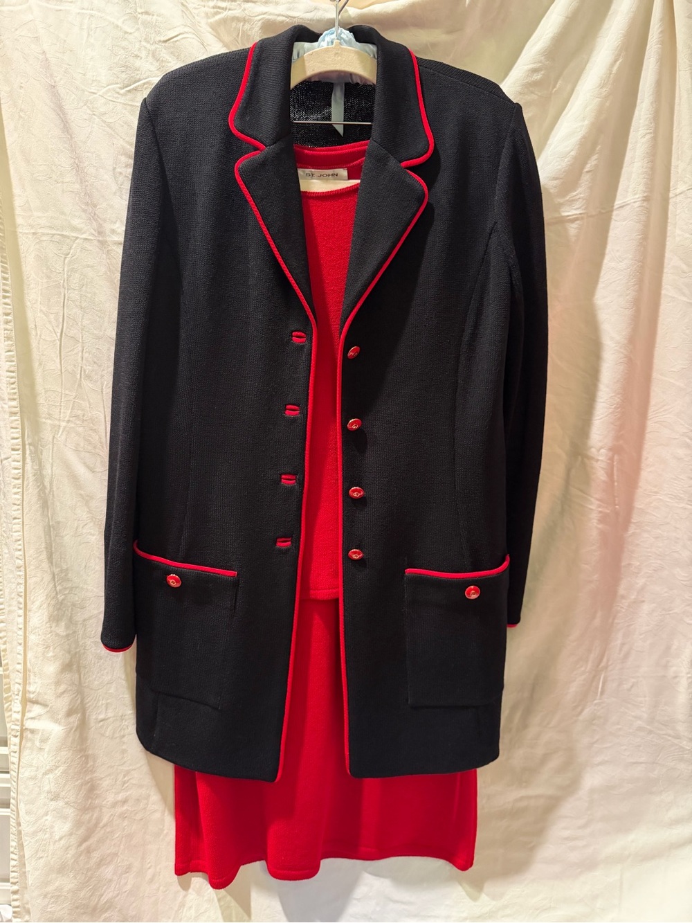 St. John Collection 3 Piece Set, Blazer w/ Red Trim, Red Long Skirt and Red Top